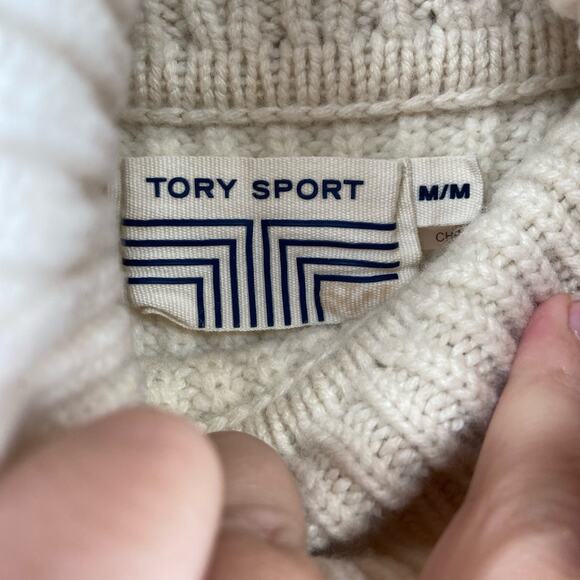 Tory Burch Sport Merino Wool Striped Sweater Size Medium - Picture 3 of 8